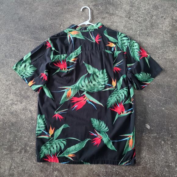 Vintage Paradise Found Hawaiian Camp Shirt Mens L Black Floral Cotton 90s USA - Picture 3 of 7